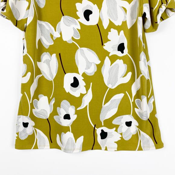Ann Taylor Green Retro Floral Split Shoulder Wrinkle Resistant Top Womens Sz M - Picture 5 of 12